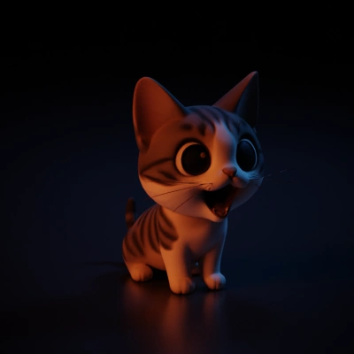 cute cartoon kitten with large eyes.