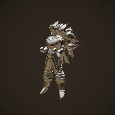 Super Saiyan character, powerful stance, Dragon Ball series. complex geometry, game-ready, character, sharp edges