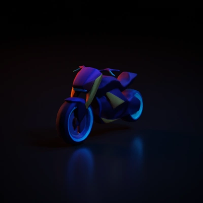 Futuristic motorcycle, angular design, neon style.