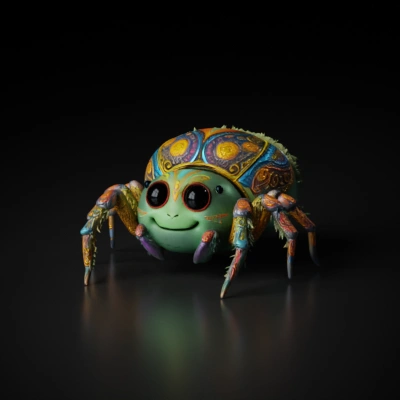 Colorful ornamental spider on leaf.