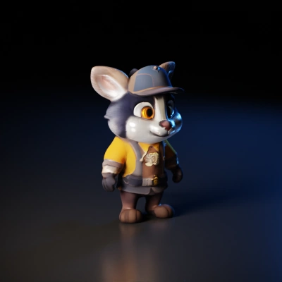 Anthropomorphic cartoon character dressed in police uniform.