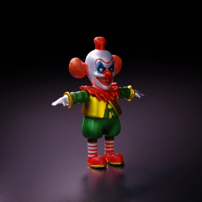 Circus clown character, smiling with open arms.