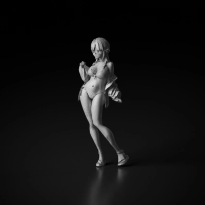anime girl in bikini and jacket. smooth edges, complex geometry, character