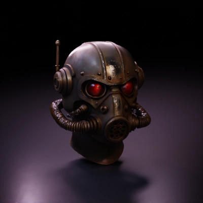 Retro-futuristic sci-fi helmet with red lenses.
