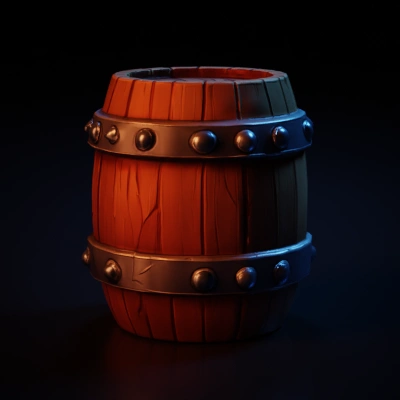 Wooden barrel with metal bands.