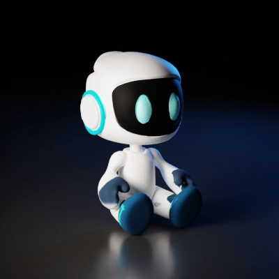 Small humanoid robot with glowing eyes.