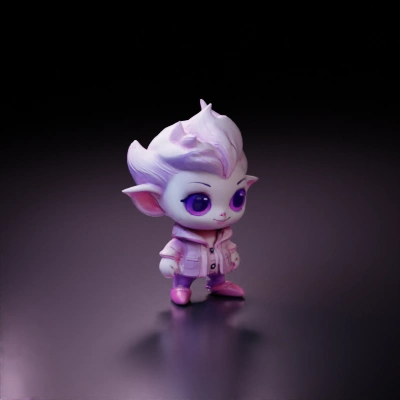 Chibi humanoid creature, large eyes, pointed ears, stylized hair.