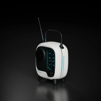 Retro portable radio with antenna.