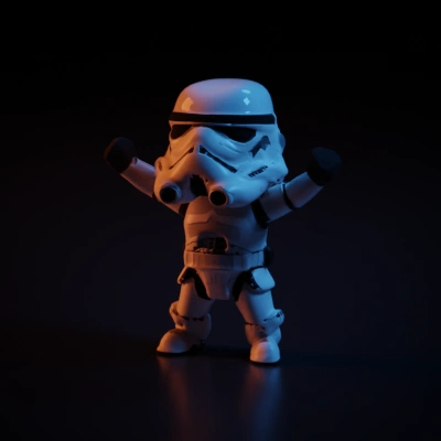 Stormtrooper-like figure, sci-fi armor, standing pose.