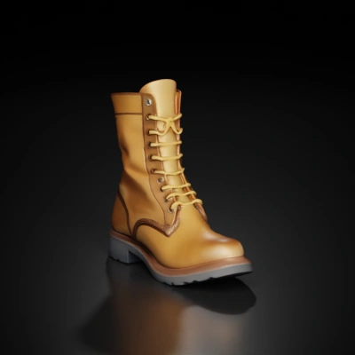 A brown lace-up leather boot.