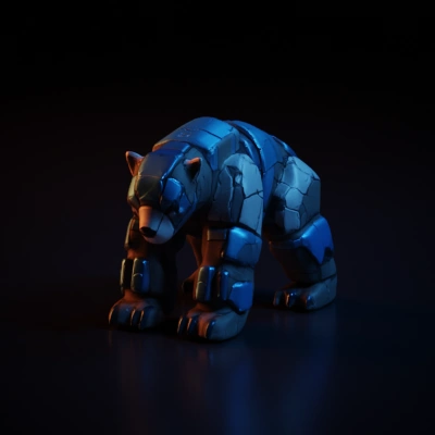 Robotic bear with armored plates.