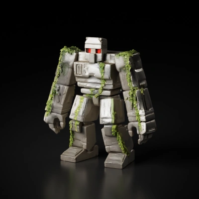 Stone robot with vines.