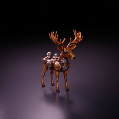 Steampunk mechanical deer with complex machinery and gears.