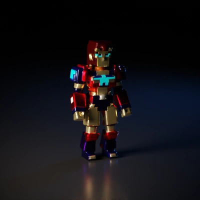 Pixel art character, muscular superhero-like with blocky design.
