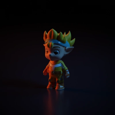 Elf-like toy character, pointy ears, headband, superhero outfit.