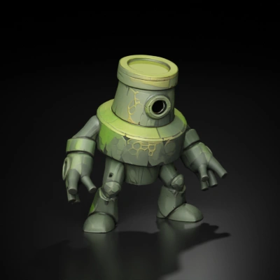 robotic character with green armor.