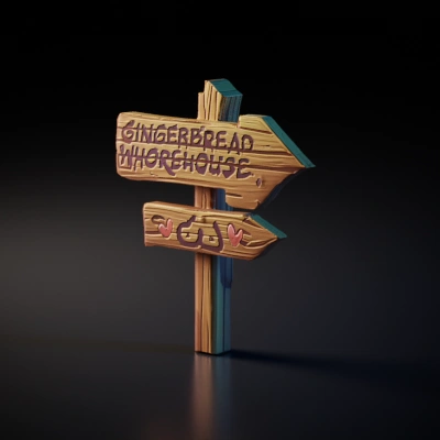 wooden signpost with painted text.