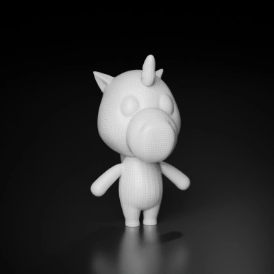 Cartoon unicorn, whimsical toy design.