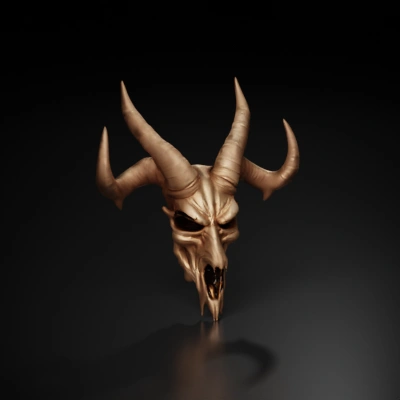 Demon skull with horns, horror-esque design.