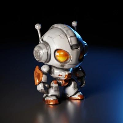 Robot with large expressive eyes, antennas, armored design.