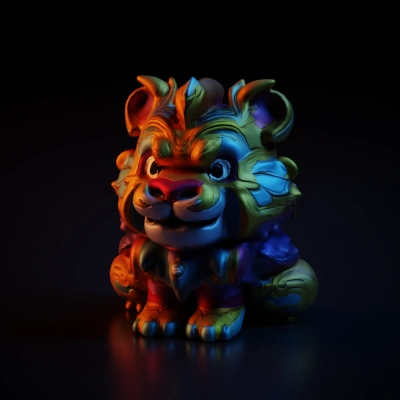 Cartoonish mythical creature statue with ornate details.