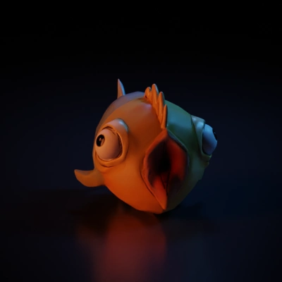Big-eyed cartoon fish character, funny expression.