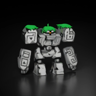 Stone golem constructed from large rectangular blocks, mossy.