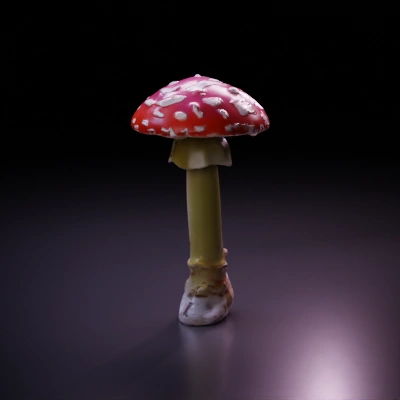 Mushroom with white specks, thin stem.