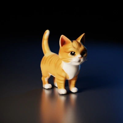 Stylized cartoon cat, vivid expression, relaxed posture.
