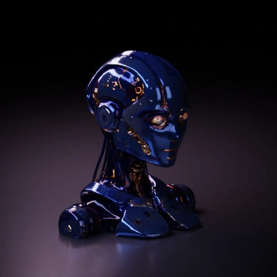 Futuristic humanoid shiny robot with technological enhancements.