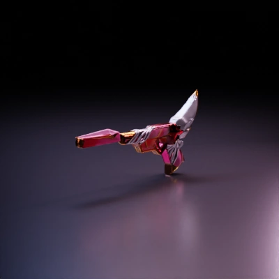 Magic-themed sci-fi pistol, winged star embellishments, fantasy game-ready.