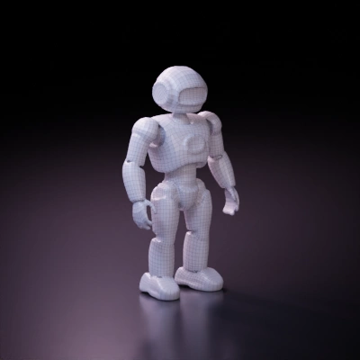 Humanoid robot, futuristic design, friendly appearance. symmetric geometry. character. smooth edges. simple geometry.