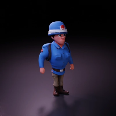 Cartoonish military officer character, animated.