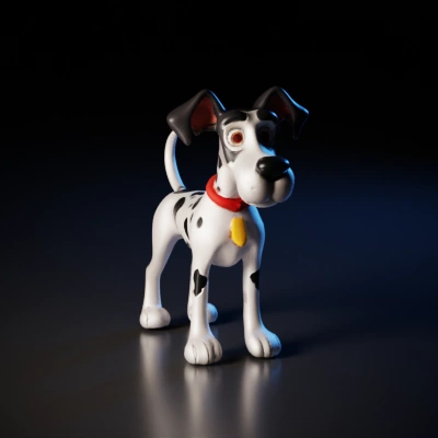 Cartoon dalmatian dog with red collar and tag.