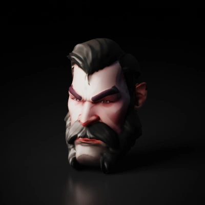 Bearded man, stylized, stern expression.