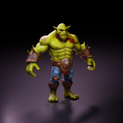 Wow Style,Hand painted,stylized.Muscular green humanoid with tusks and tribal armor.