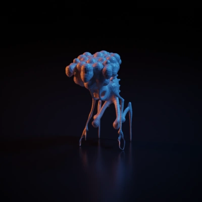 Mutant alien with multiple bulbous growths, grotesque appearance. symmetric geometry. character. sharp edges. complex geometry. game-ready.
