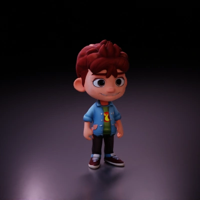 Animated boy character, casual outfit, large eyes.