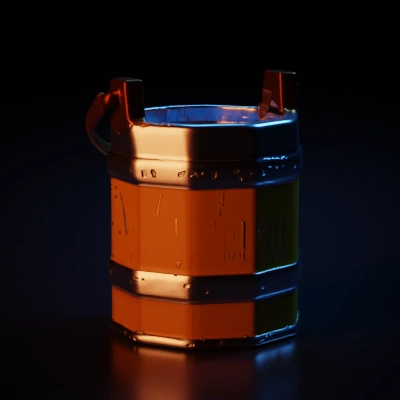 Wooden bucket, polygonal with metal reinforcements.