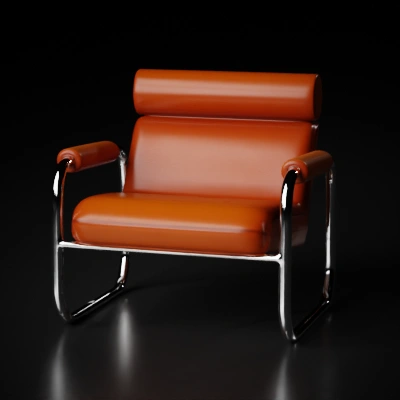 Modern leather and metal armchair.