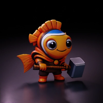 A modern-looking logo: Nemo fish (from a Nemo movie), dressed like super-hero Thor, holds a Thor's hammer.