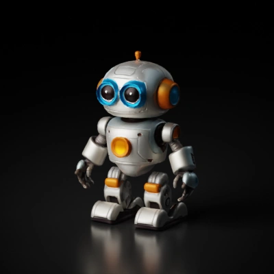 Cute cartoon robot with big eyes and antennas.