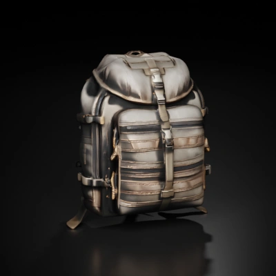 Military-style tactical backpack with multiple compartments.