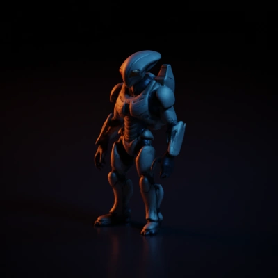 Alien humanoid robot, futuristic battle armor.