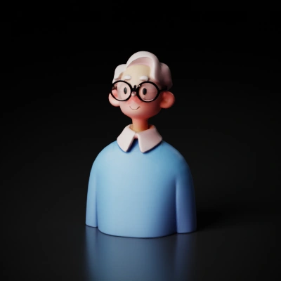 cartoon character wearing blue outfit.