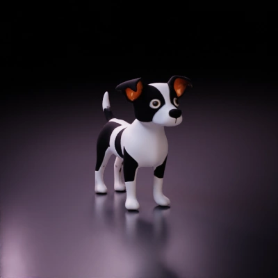 Cartoon dog character, large eyes, upright ears, excited stance.