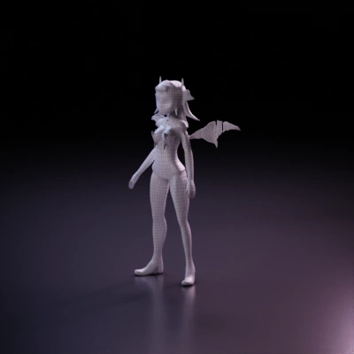 Fantasy character with bat wings and horns.