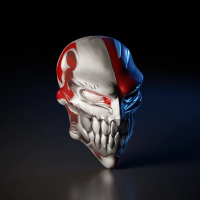 Anime skull mask with menacing teeth design. with red markings