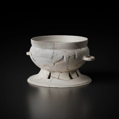 Ancient cracked ceramic bowl.