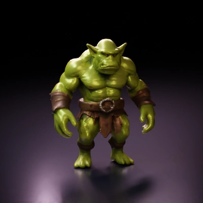 Orc warrior, muscular, wearing battle gear, fantasy setting.